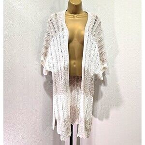 Loft Long Cardigan Duster L Open Knit Sweater Cream Oatmeal Lagenlook Minimalist